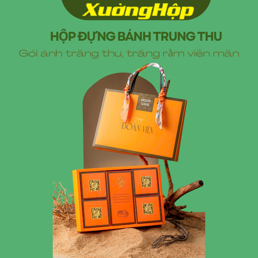 Hộp Đựng Bánh Trung Thu 2026, Mẫu mới, Đựng 4-6 Bánh vừa bánh 75gr-150gr-200gr, kèm nơ, túi, hộp con
