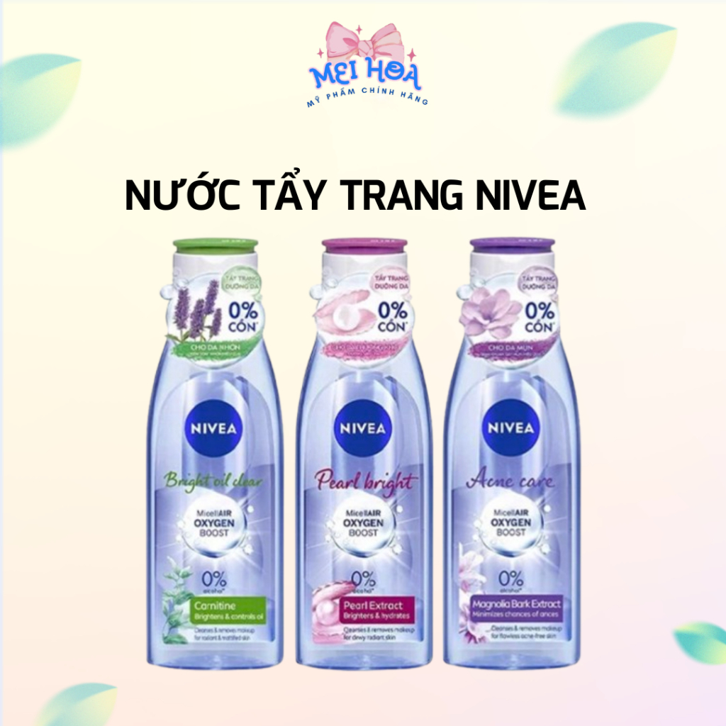 Nước Tẩy Trang NTT Nivea Tím Hồng Làm Sạch Sâu Bã Nhờn Da Khô Dầu Mụn Trắng Da Meihoa 125ML