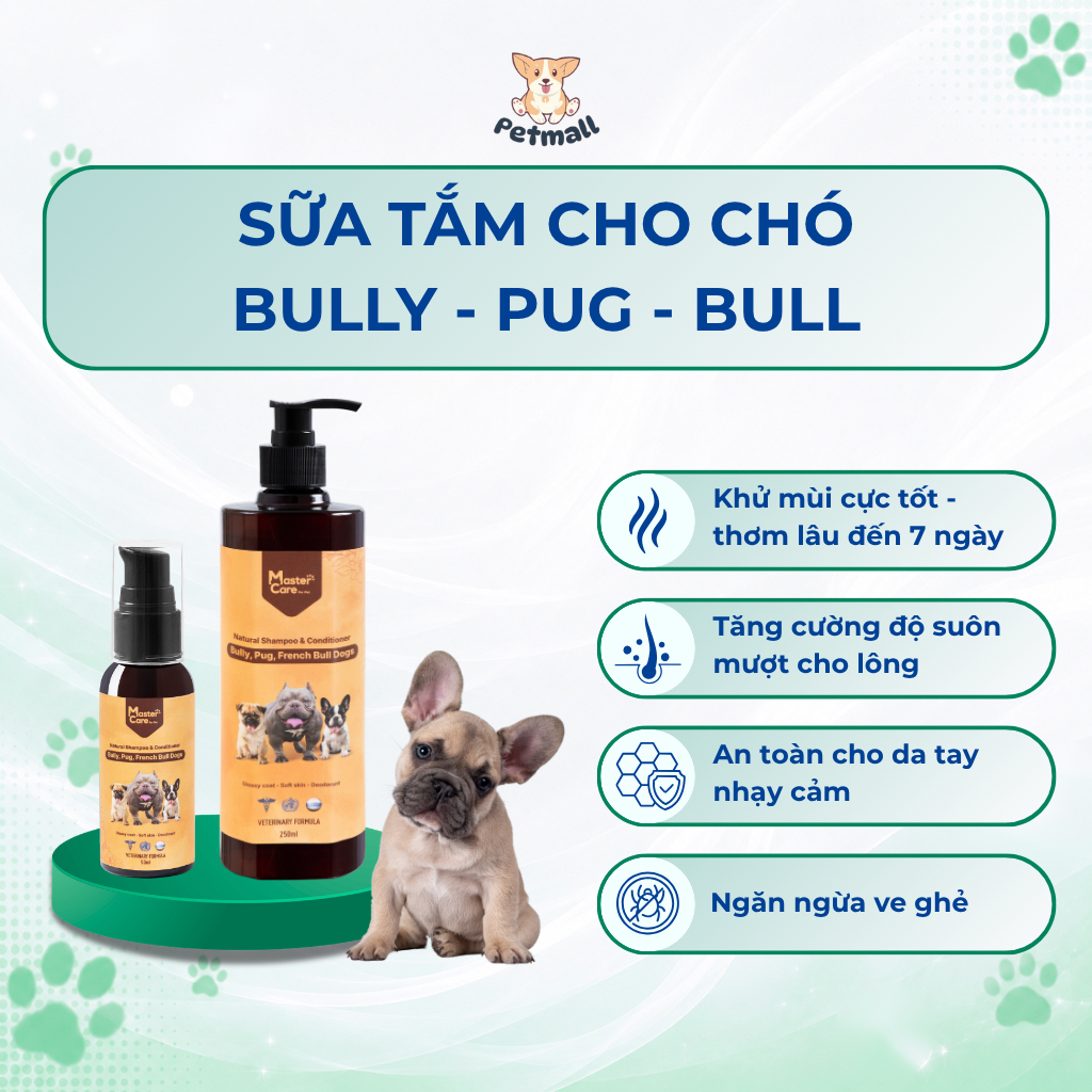 Sữa tắm Chó Bully, Pug, Bull Pháp – Dưỡng Lông Bóng Mượt, Hương Thơm Bền Lâu MasterCare