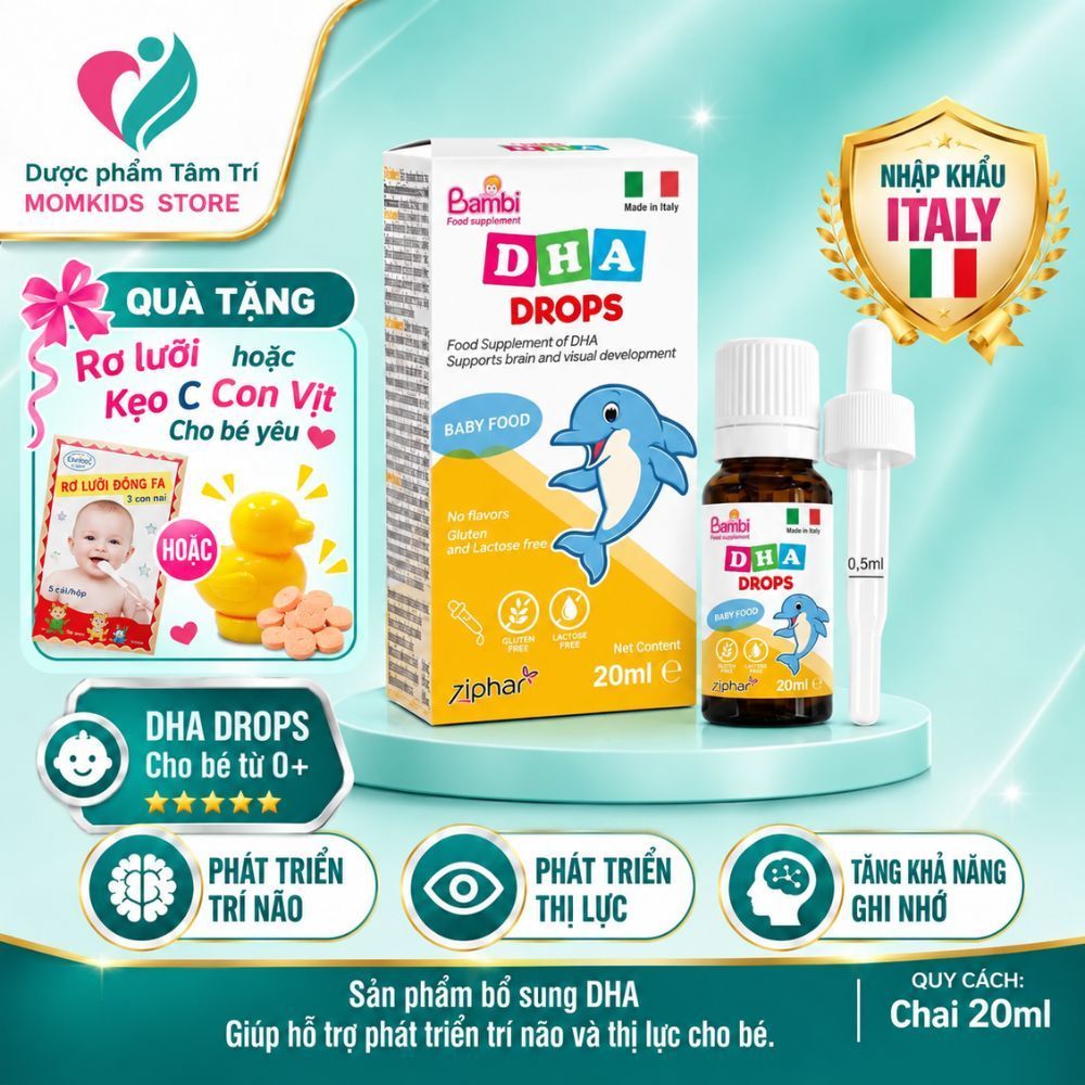 Bambi DHA Drops - Bổ Sung DHA Cho Trẻ Sơ Sinh & Trẻ Nhỏ, DHA 20ml Từ Vi Tảo