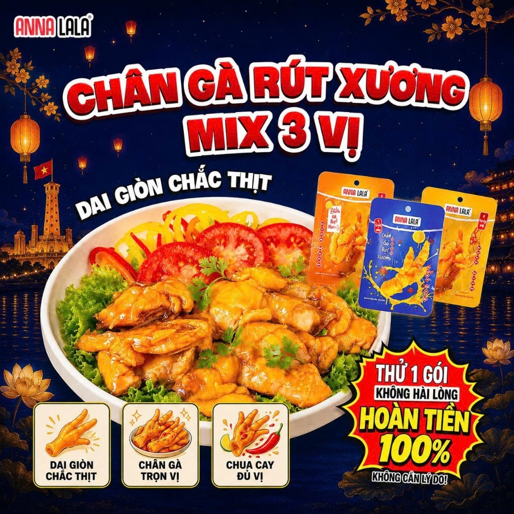 Combo 15 - 30 chân gà RÚT XƯƠNG 3 VỊ tự chọn thơm ngon Cay, ít cay, nguyên bản - ANNA LALA chân gà c