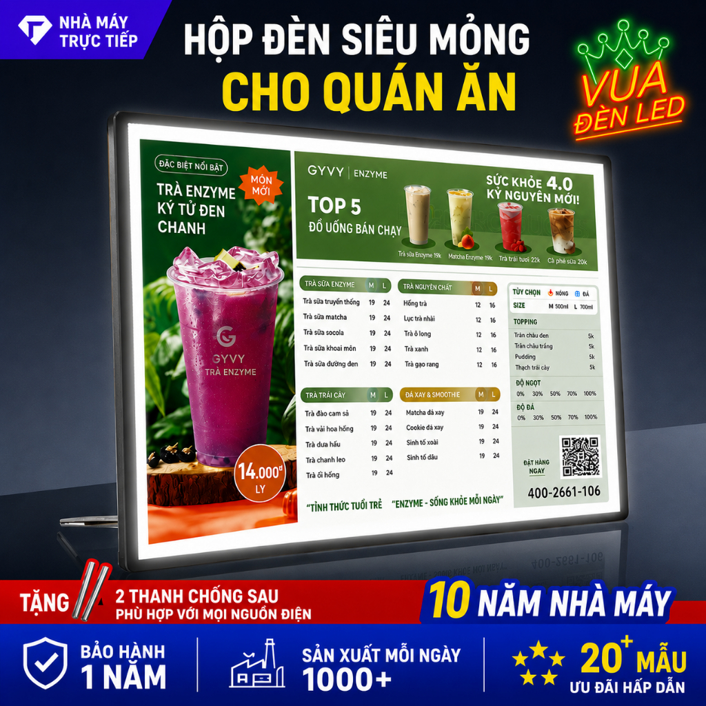 (TỔNG KHO SỈ) Bảng LED Menu Để Bàn A2 A3 A4, Khung Tranh Điện Siêu Mỏng Trang Trí, Decor Hàng Quán, 