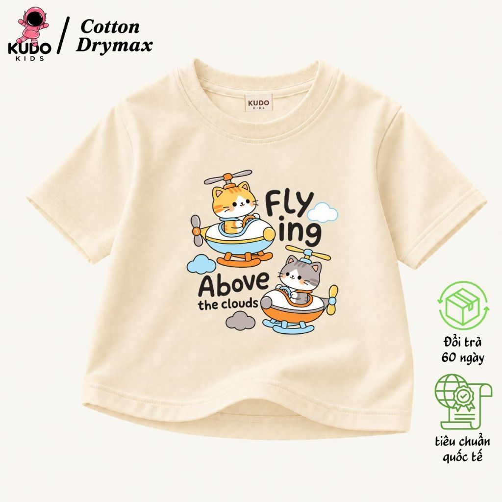 Áo Phông Cho Bé Trai Bé Gái Kudo Kids Mẫu Mèo Phi Công Đáng Yêu, Năng Động Và Dễ Phối Đồ.