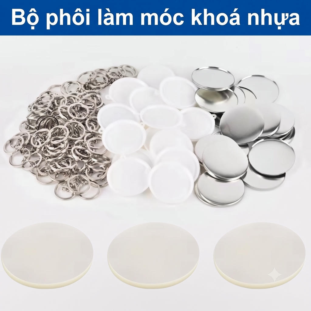 Combo 100 Phôi móc khoá nhựa 44mm; 58mm PSP0036