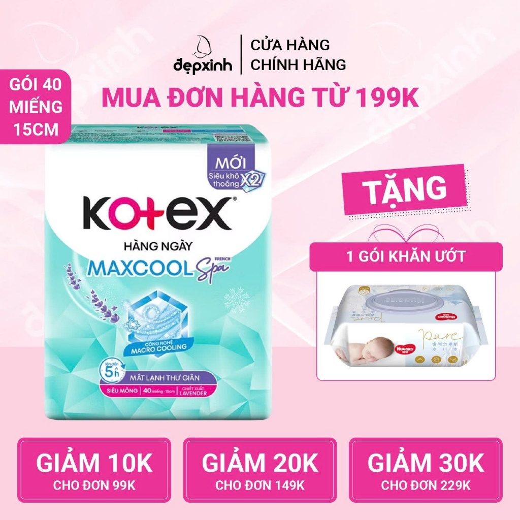Băng vệ sinh hàng ngày Kotex Max Cool Spa siêu mỏng 40 miếng