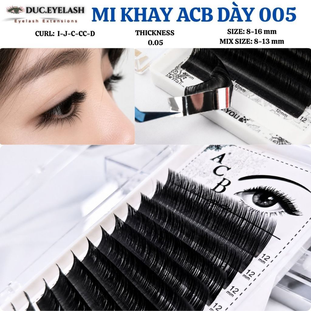 Mi khay ACB độ dày 0.05, mi mềm nhẹ, cong i-J-C-CC-D, Lông mi nhân tạo, dụng cụ nối mi / Đức Eyelash
