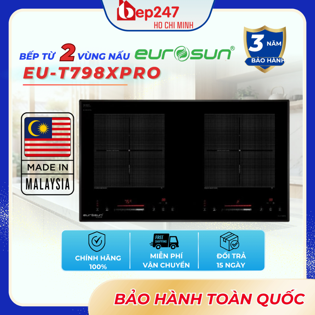 Bếp từ đôi âm Eurosun EU-T798Pro - Nhập khẩu CHLB Đức, Mặt kính Schott Ceran, Mạch Inverter Dual Cor
