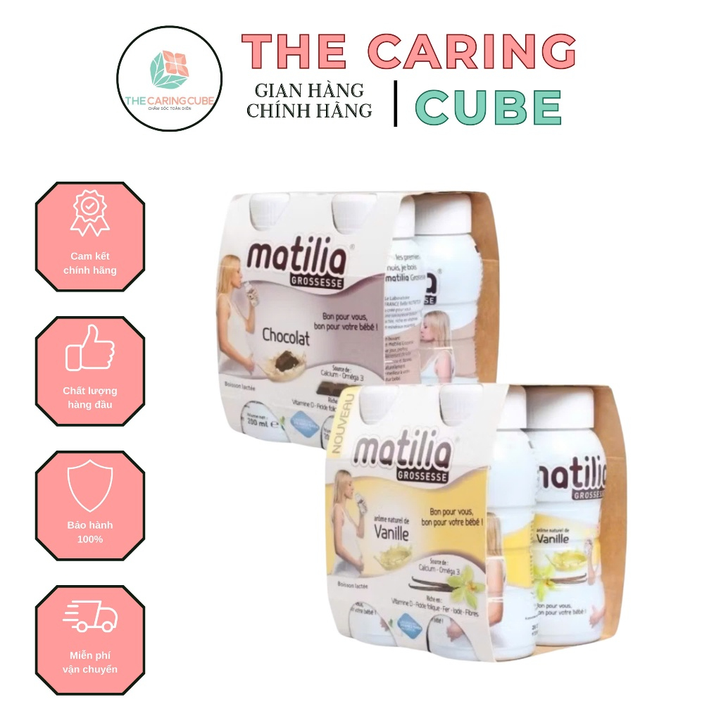 Lốc 4 lọ Sữa Bầu Matilia 200ml ( Pháp ) Vị socola, vani
