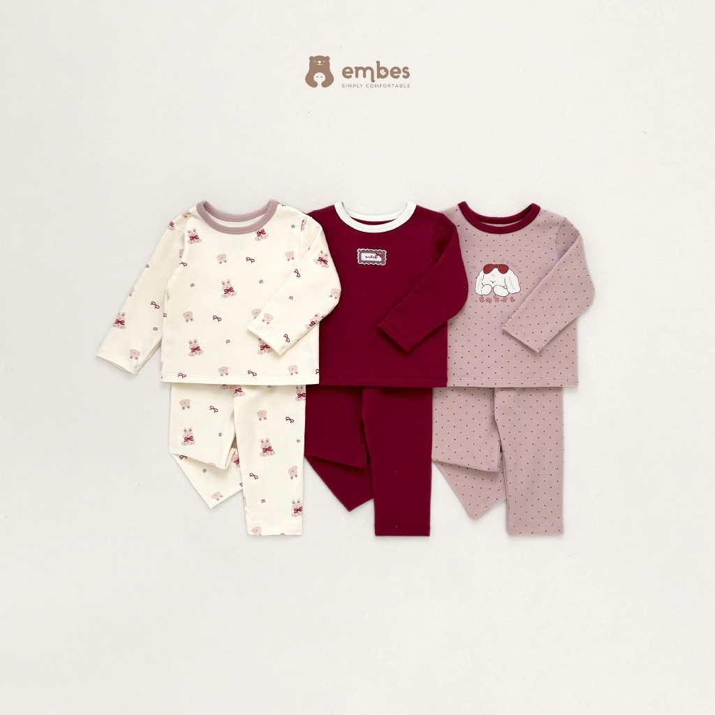 Đồ Bộ Bé Gái Embes, Bộ Dài Tay Họa Tiết Thỏ Phối Màu Chất Cotton Mềm Mại Cho Bé Gái Size Từ 8-18Kg