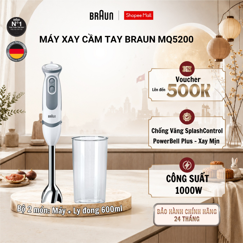 Máy Xay Cầm Tay Braun MQ5200CN 1000W Đa Năng Xay Sinh Tố, Cháo Siêu Nhanh, Nhuyễn – Chính Hãng