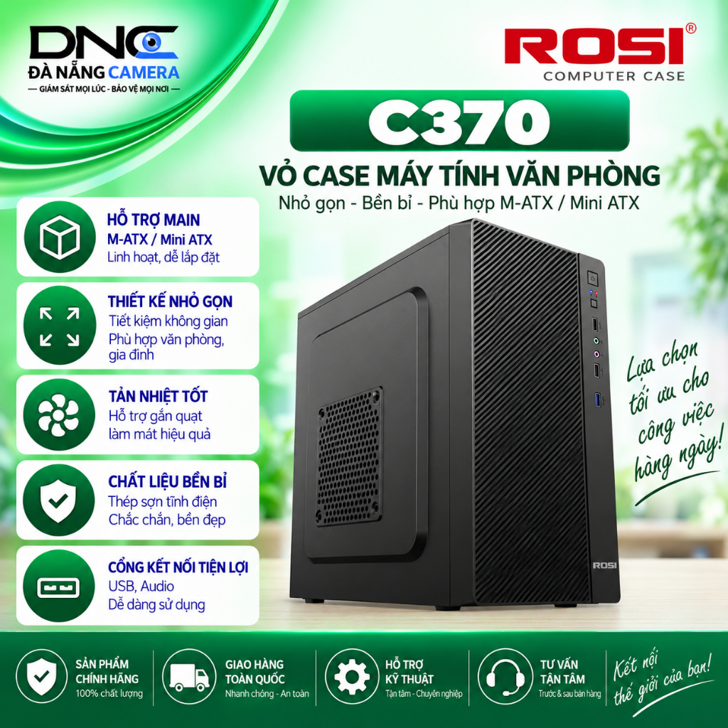 Vỏ case Rosi máy tính văn phòng C370 (M-Atx/mini Atx) nhỏ gọn