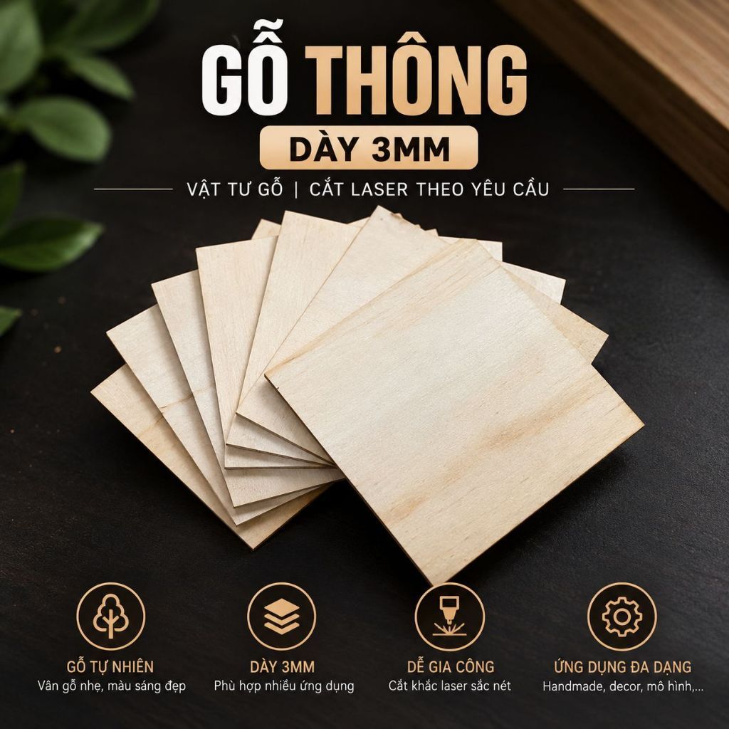 Gỗ Thông Tấm 3mm 20x30 30x30 45x45cm Bộ 10-20 Tấm — ảnh listing minh họa