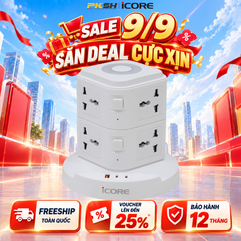 Ổ cắm điện tích hợp củ sạc nhanh và đèn ngủ iCore ITS100C - đa dạng kết nối - HÀNG CHÍNH HÃNG