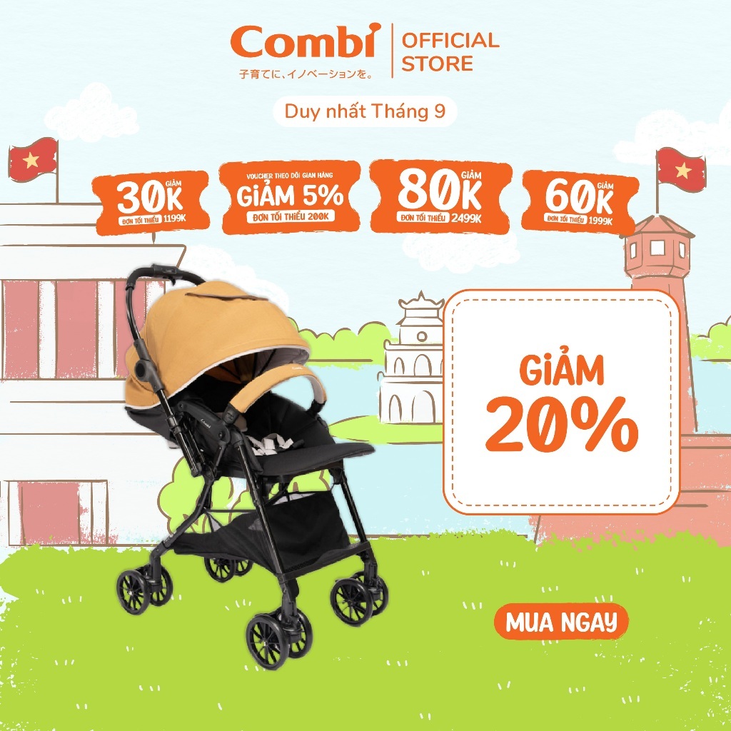 Xe đẩy COMBI Handy 4Cas Compact - Đảo chiều tay cầm - Màu Vàng