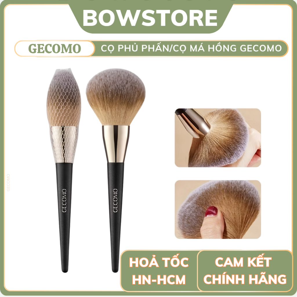 Cọ phủ phấn và má hồng GECOMO Đầu Lớn Lông Mềm Mịn, Cọ Makeup Phủ Phấn Toàn Mặt, Bowstore