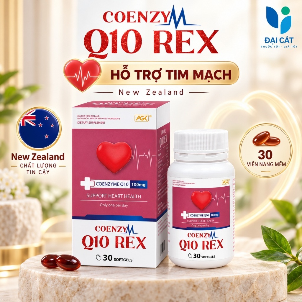 Chăm sóc tim mạch mỗi ngày - Coenzym Q10 Rex 100mg Nhập từ New Zealand hỗ trợ sức khỏe tim mạch, hộp