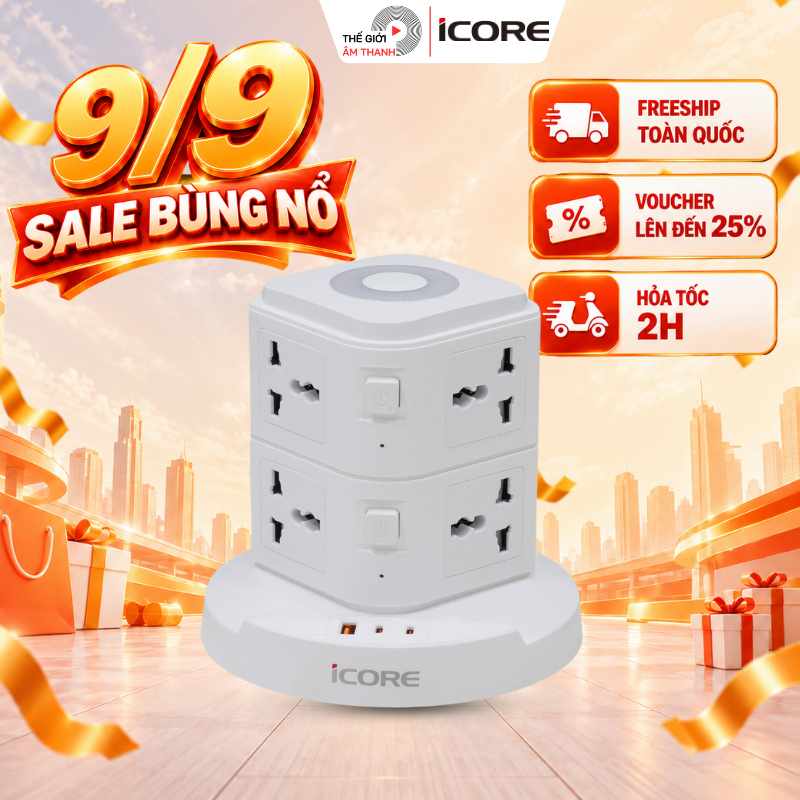 Ổ Cắm Điện Tích Hợp Củ Sạc Nhanh Và Đèn Ngủ iCore ITS100C - THẾ GIỚI ÂM THANH