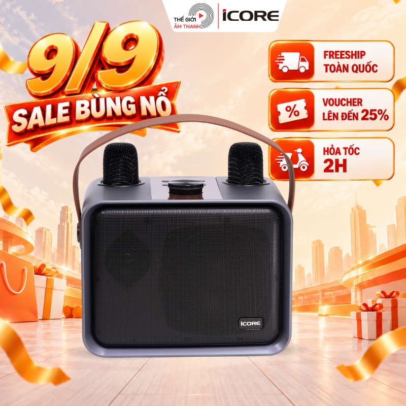 Bộ Loa Karaoke Bluetooth iCore ISM09 Kèm 02 Micro- loa karaoke mini giá tốt - THẾ GIỚI ÂM THANH