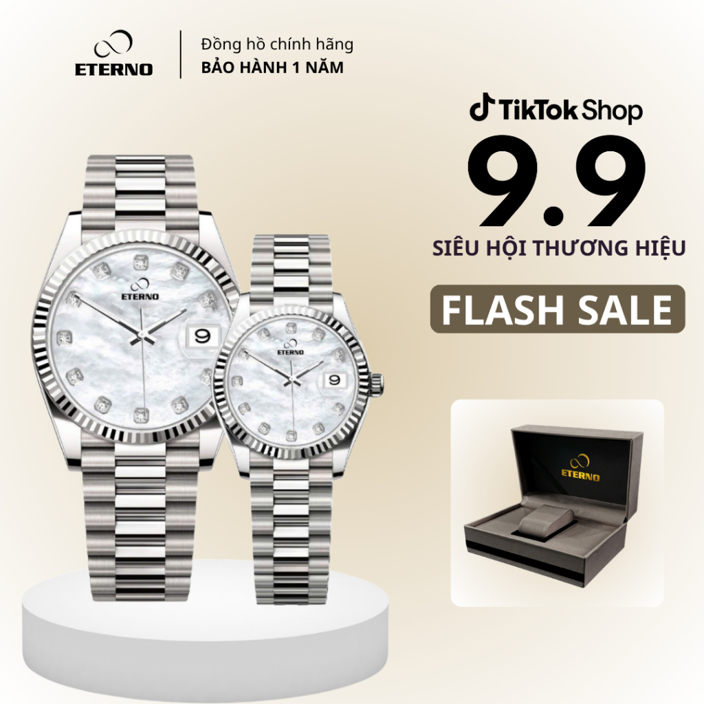 Đồng Hồ Cặp Nam Nữ - Thương Hiệu ETERNO E26-0039C Dây Thép Không Gỉ, Thiết Kế Sang Trọng Cho Cặp Đôi