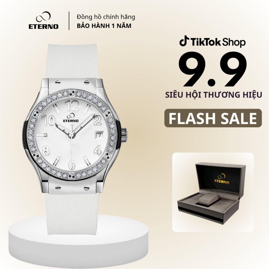 Đồng Hồ Nữ - Thương Hiệu ETERNO E24-0052 dây cao su non, viền đính đá tinh tế _ đồng hồ nữ đẹp