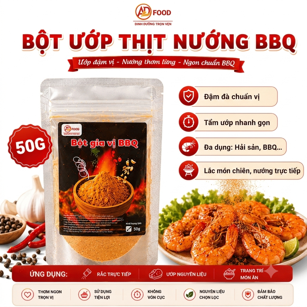 50g Bột Lắc Vị BBQ – Lắc Trực Tiếp Đồ Chiên, Xúc Xích, Gà Rán,Uớp đồ nướng, xốt chấm BBQ