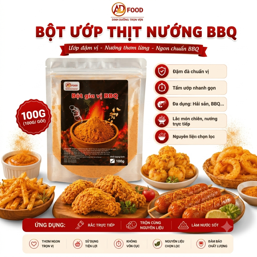 100g Bột Lắc Vị BBQ ADFood – Dễ Dùng Cho Đồ Chiên, Gà Rán, Snack, Uớp thịt nướng, làm xốt BBQ