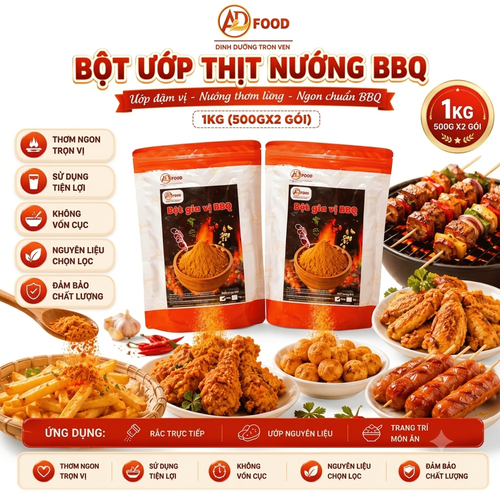 1kg Bột Lắc Vị BBQ ADFOOD – Lắc Đồ Chiên, Gà Rán, Xúc Xích, Uớp Nướng, Trang Trí Món Ăn