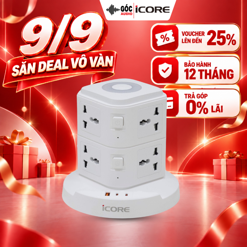 Ổ CẮM ĐIỆN ICORE ITS100C - ĐA DẠNG CỔNG SẠC - CÔNG SUẤT 2500W - GÓC AUDIO