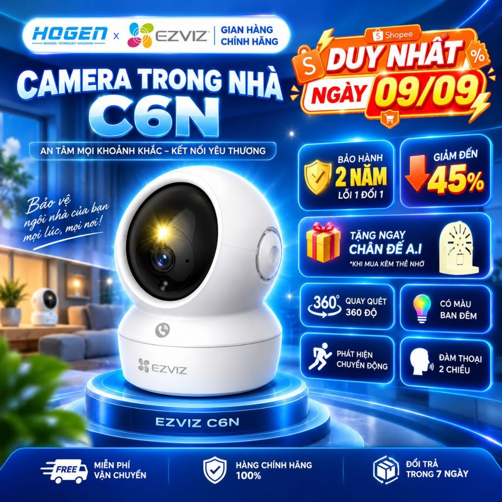 Camera WiFi Trong Nhà Ezviz C6N, H6C PRO 2MP 3MP 5MP -Xoay Quét 360,Đàm Thoại 2 Chiều, BH 24 Tháng