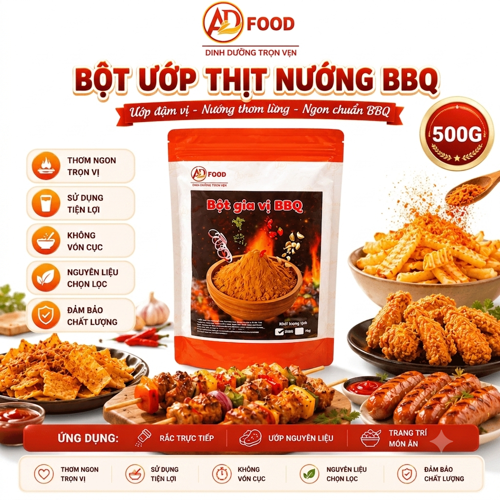500g Bột Lắc Vị BBQ ADFOOD – Dạng Lắc Ăn Liền Cho Đồ Chiên, Món Nướng, Xúc Xích, Uớp nướng