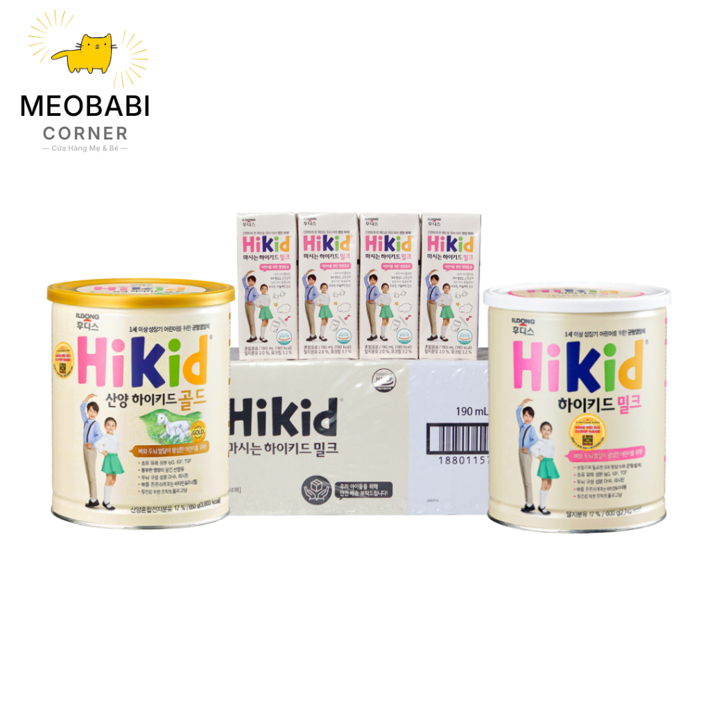 Sữa Hikid Chính Hãng Hàn Quốc | Hikid Bò 600g - Hikid Dê 650g - Thùng Sữa Nước Hikid 24 Hộp 190ml