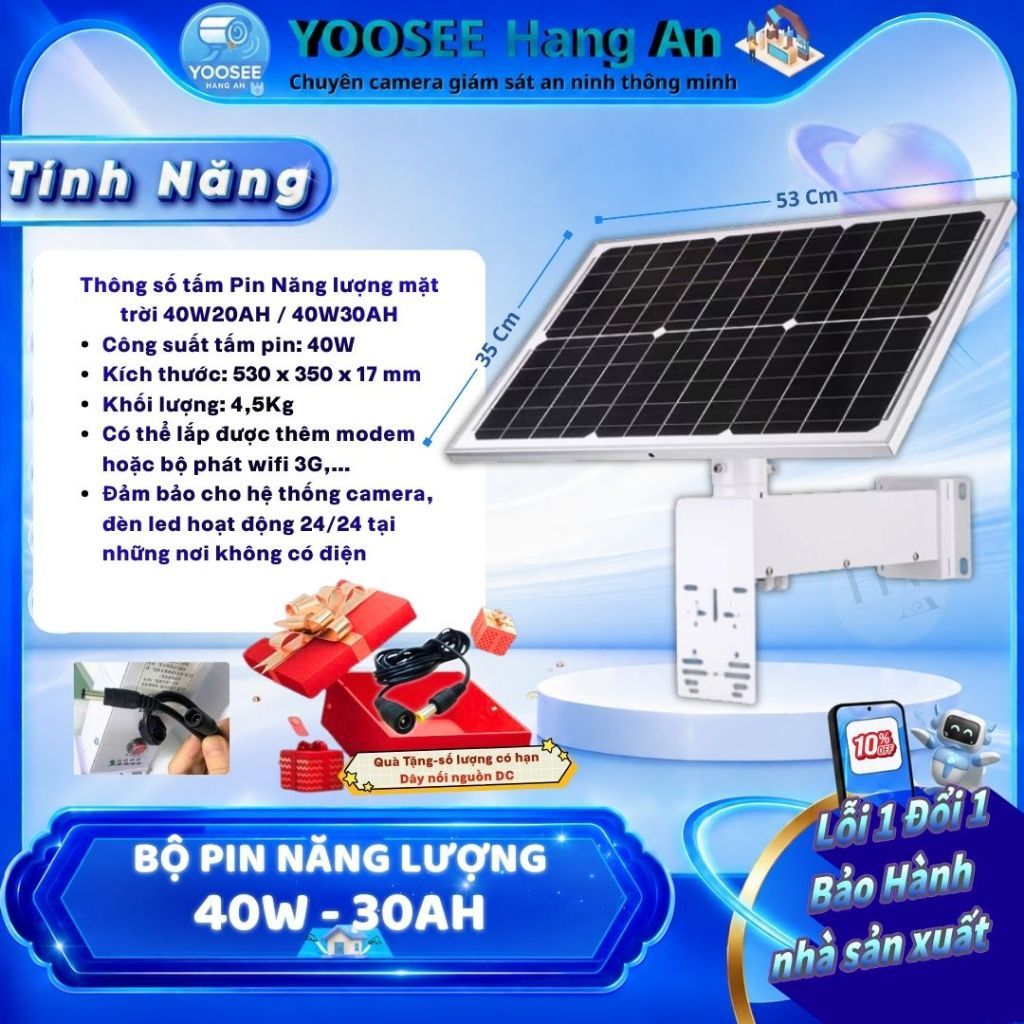 (MUA 1 TẶNG 1) Bộ pin lưu trữ điện năng lượng mặt trời đầu ra nguồn 12v-40W30AH/ 40W20AH cấp nguồn c
