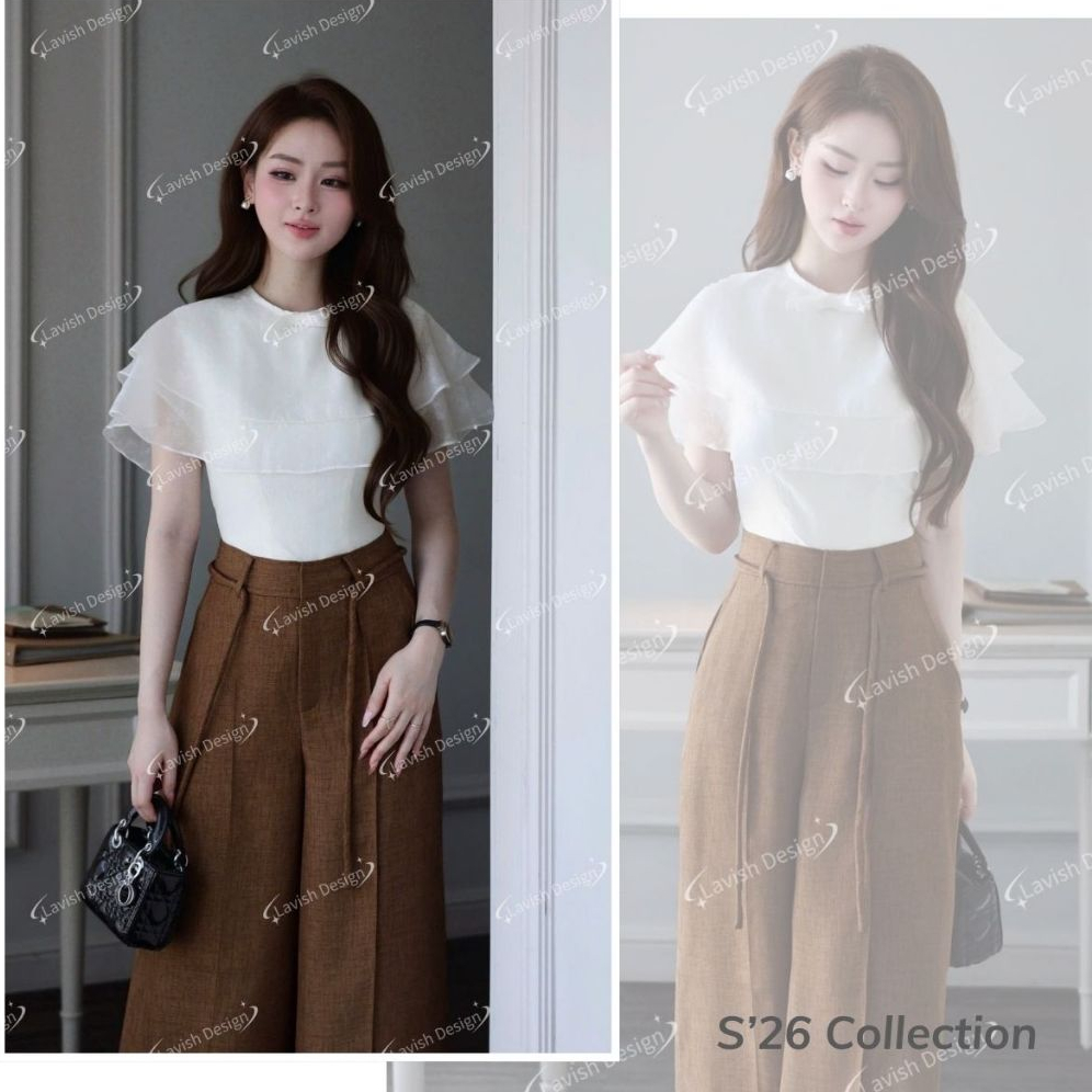 Set Áo Bèo Vai Cùng Quần Suông Hách Dáng, Thoải Mái, Chất Liệu Cao Cấp, Phù Hợp Trong Mọi Dịp Lavish