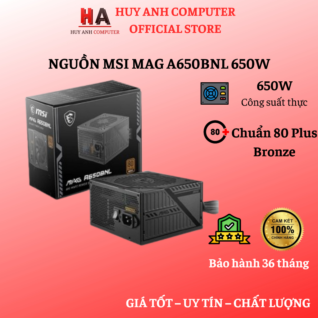 Nguồn Máy Tính MSI MAG A650BNL 650W 80 Plus Bronze - Hàng Chính Hãng