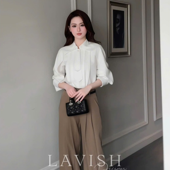 Set Áo Sơ Mi Tay Bèo Dài Cùng Quần Suông Hách Dáng, Thoải Mái, Chất Liệu Cao Cấp Lavish Design - S13