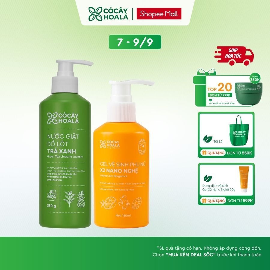 [HỎA TỐC] COMBO Dung Dịch Vệ Sinh x2 Nano Nghệ 150ml Phiên Bản Mới + Nước Giặt Đồ Lót Trà Xanh Cỏ Câ