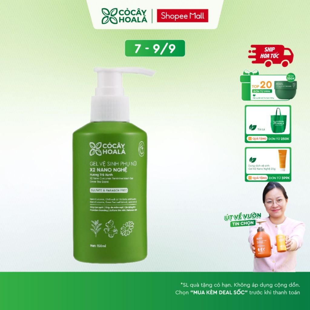 [HỎA TỐC] Dung Dịch Vệ Sinh Cỏ Cây Hoa Lá Gel x2 Nano Nghệ Hương Trà Xanh Làm Sạch 150ml