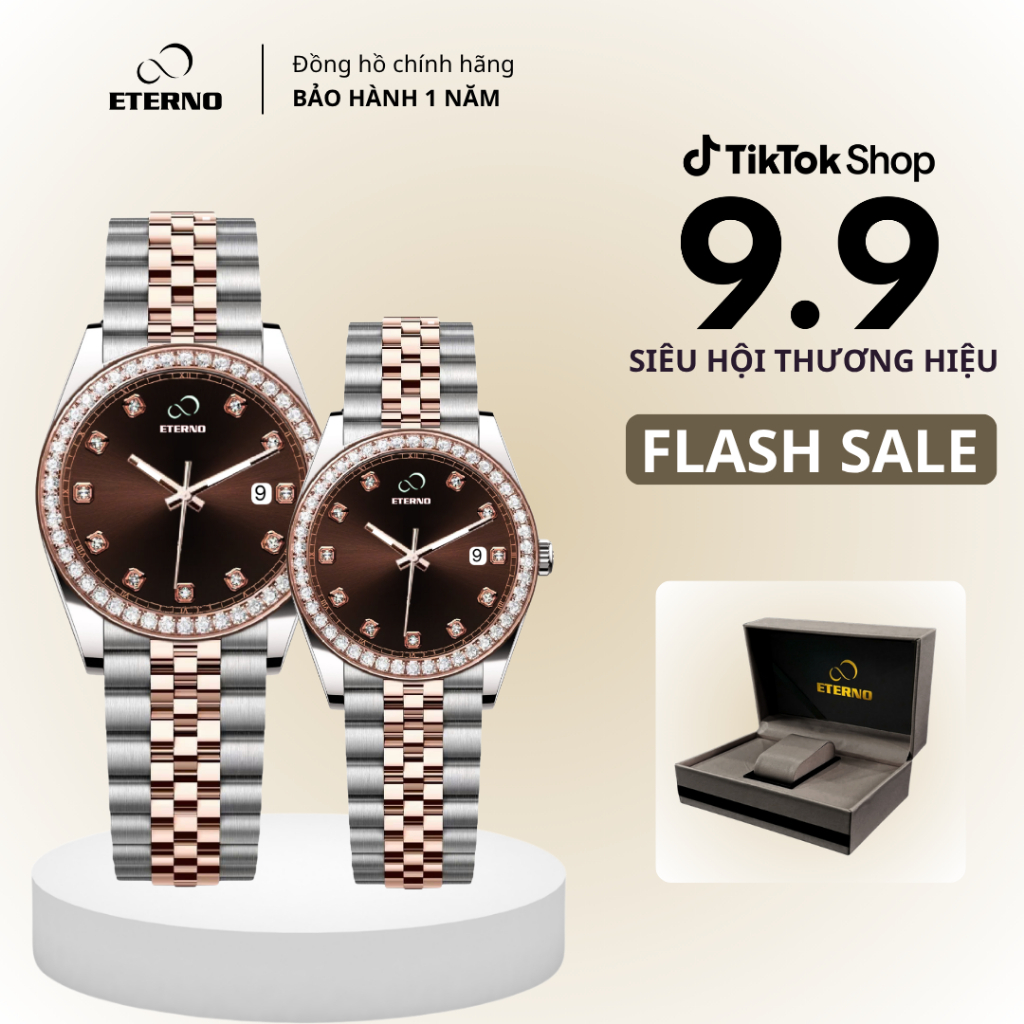 Đồng Hồ Cặp Nam Nữ - Thương Hiệu ETERNO E26-0098C Dây Thép Không Gỉ, Thiết Kế Sang Trọng Cho Cặp Đôi