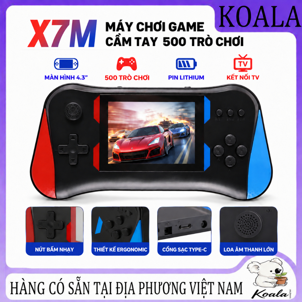 Máy chơi game cầm tay X7M: 500 trò chơi kinh điển hoài cổ thập niên 80/90, máy chơi game giáo dục di động dành cho trẻ e