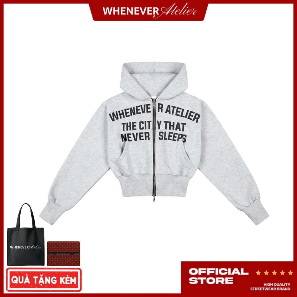 Whenever - Áo Hoodie Zip Whenever SS26 CROPPED ZIP-UP Hoodie Vải Nỉ Bông