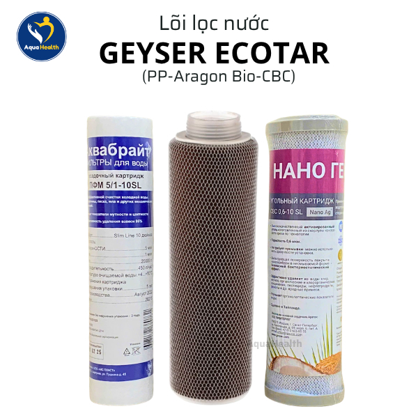 Bộ 3 lõi lọc Geyser (PP-CBC- Aragon Bio) - Chính hãng dùng cho máy Geyser nhập khẩu