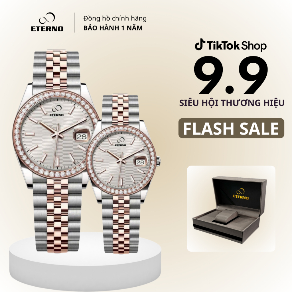 Đồng Hồ Cặp Nam Nữ - Thương Hiệu ETERNO E26-0105C Dây Thép Không Gỉ, Thiết Kế Sang Trọng Cho Cặp Đôi