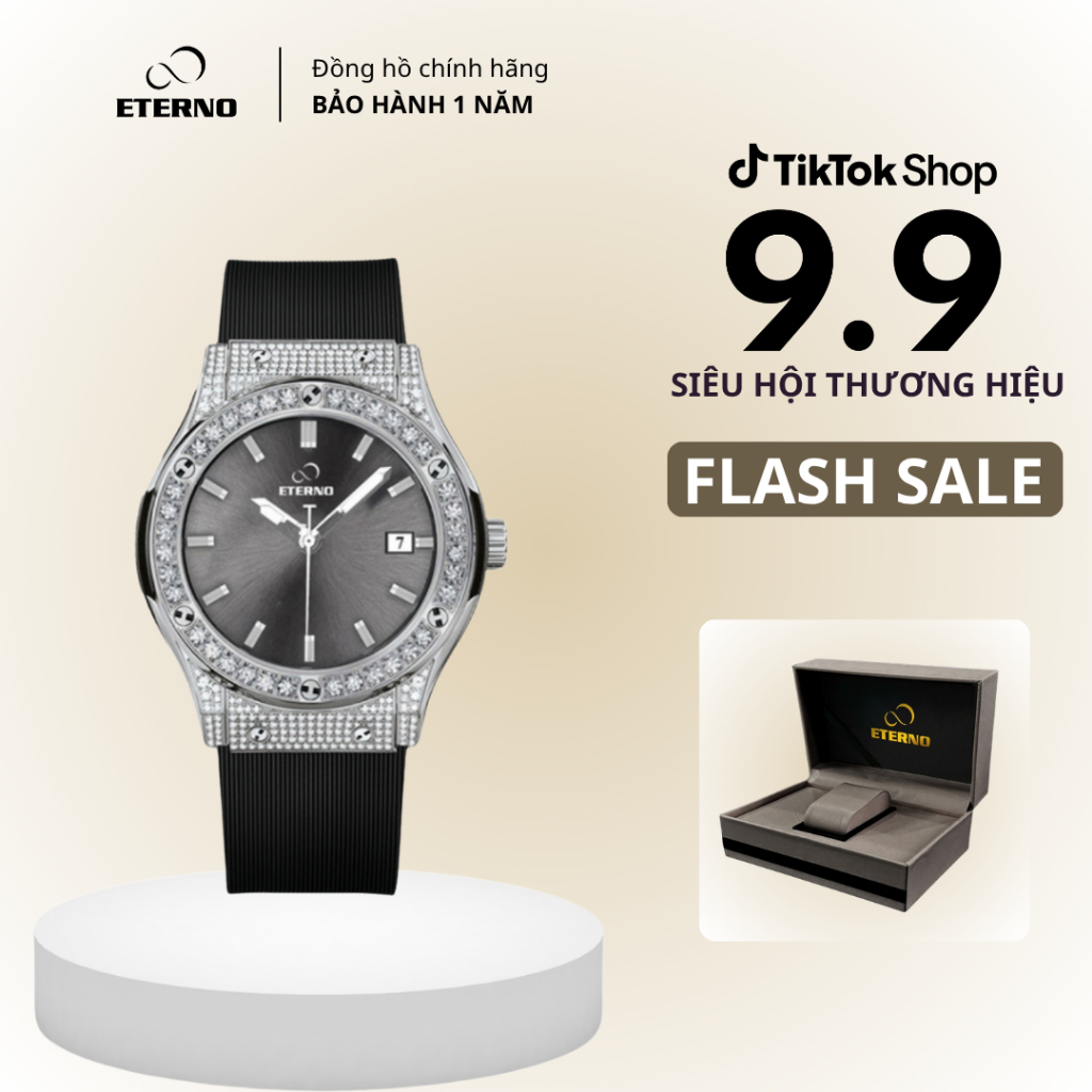 Đồng Hồ Nữ - Thương Hiệu ETERNO E24-0051 dây cao su non, viền đính đá tinh tế _ đồng hồ nữ