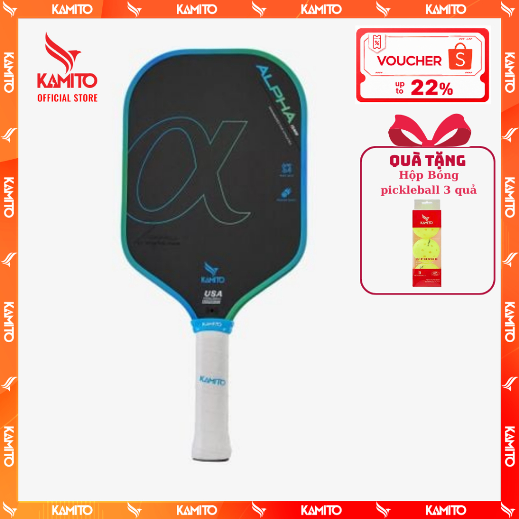 Vợt Pickleball Kamito Alpha (16mm)_Vợt Pickleball Lý Hoàng Nam, Chất Liệu Carbon T700, Trợ lực tốt