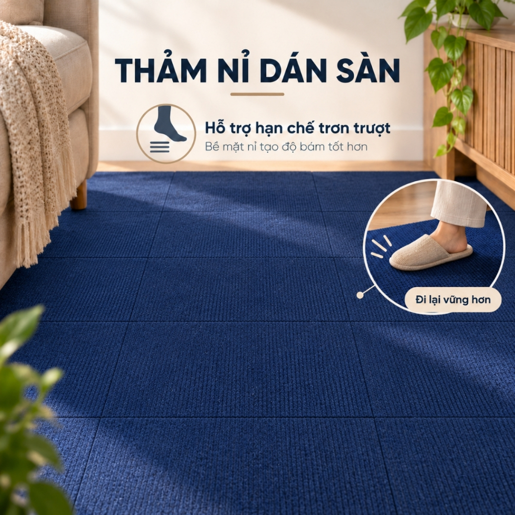 Thảm nỉ dán sàn tự dính 30x30cm dày 4–5mm - ảnh 3
