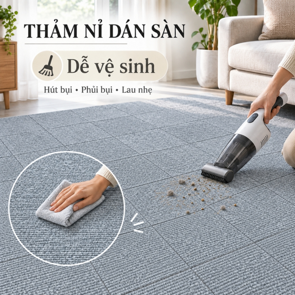 Thảm nỉ dán sàn tự dính 30x30cm dày 4–5mm - ảnh 7