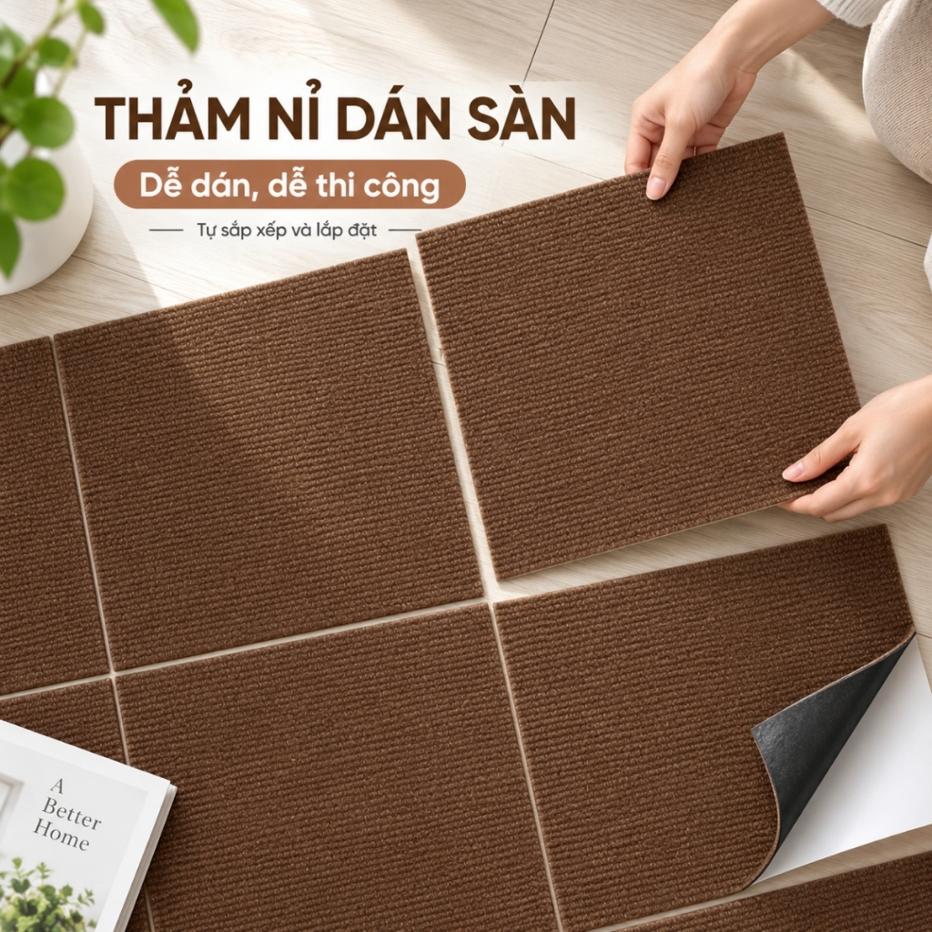 Thảm nỉ dán sàn tự dính 30x30cm dày 4–5mm - ảnh 6