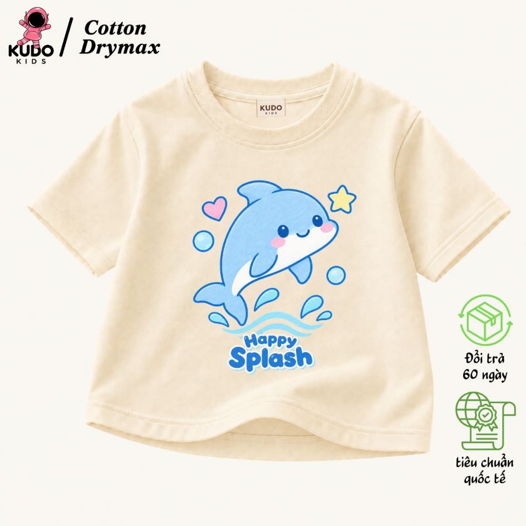 Áo Thun Cho Bé Trai Bé Gái Kudo Kids Họa Tiết Cá Heo Vui Nhộn, Cotton Drymax Thấm Hút Tốt.