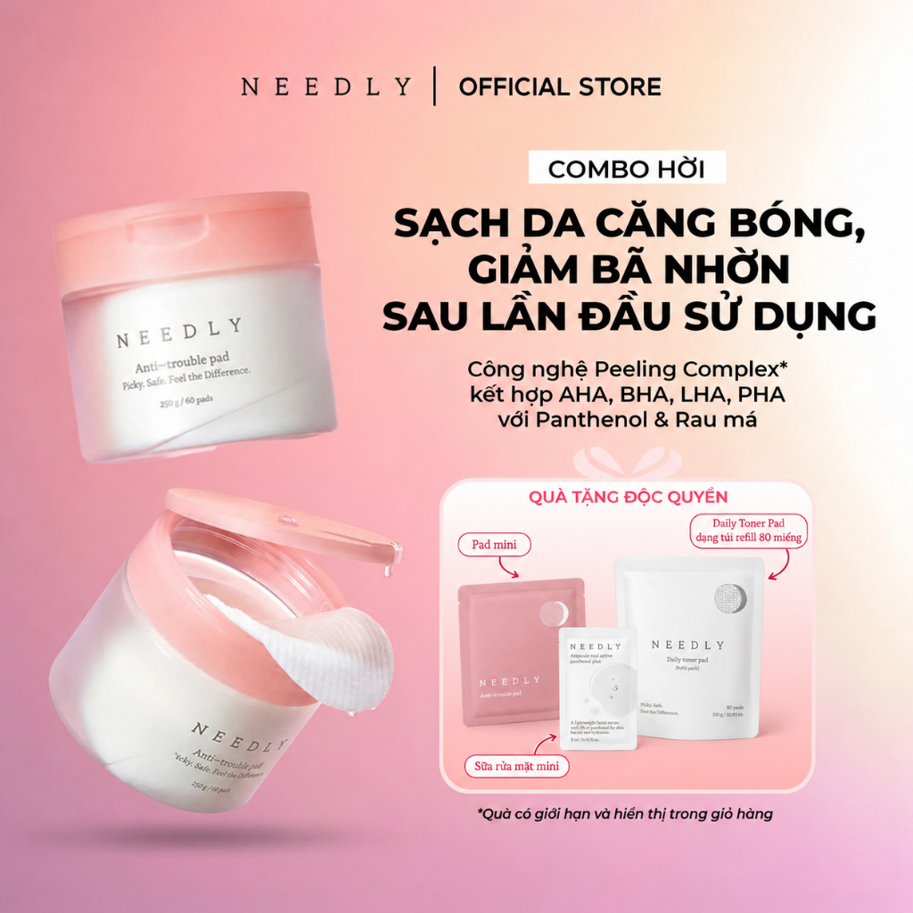 Combo Toner Pad Needly Anti-Trouble Làm Sạch Bã Nhờn Căng Bóng 500G 120 Miếng