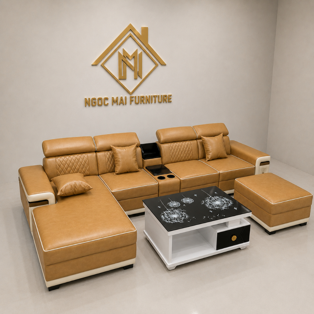 BỘ SOFA GÓC L 3M2 x 1M6 – FULL COMBO BÀN TRÀ + ĐÔN 80x60